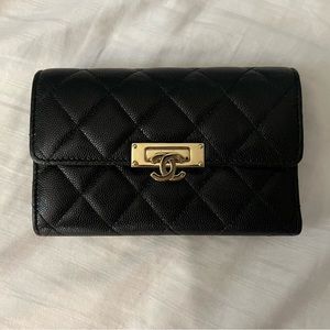 Chanel Medium Wallet - Black Caviar Leather with Gold Hardware
